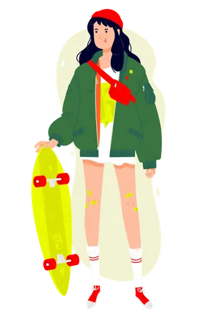 Girl with skateboard  Illustration