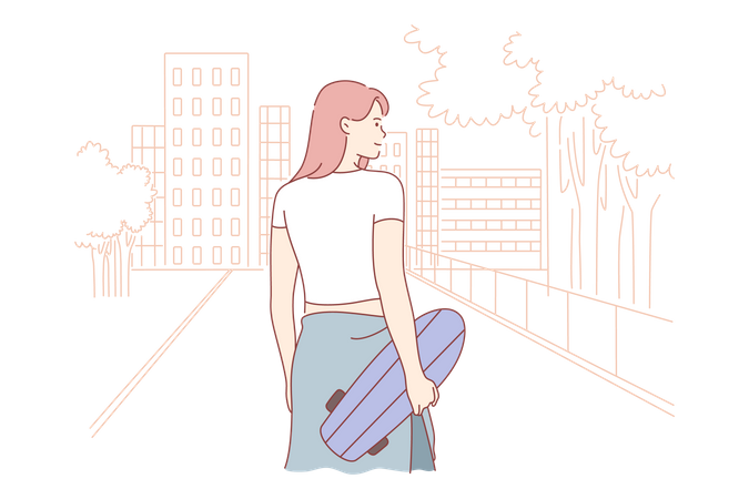 Girl with skateboard  Illustration