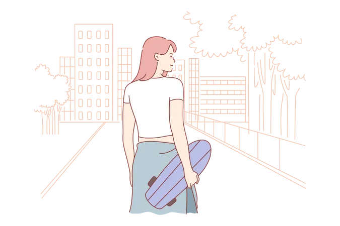 Girl with skateboard  Illustration