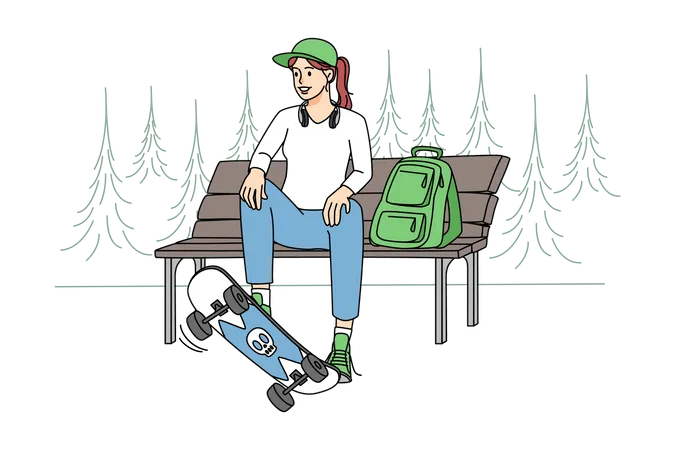 Girl with skating board  Illustration