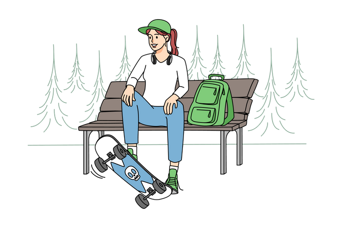 Girl with skating board  Illustration