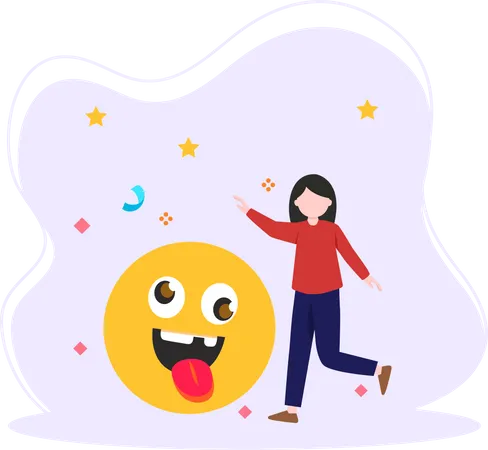 Girl with smiley emoji  Illustration