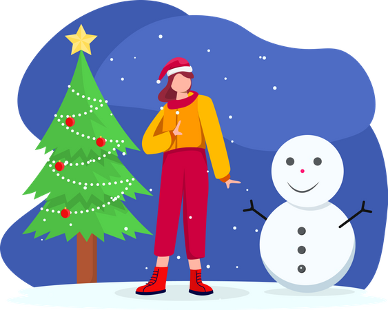Girl with snowman Illustration