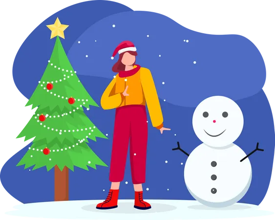 Girl with snowman Illustration