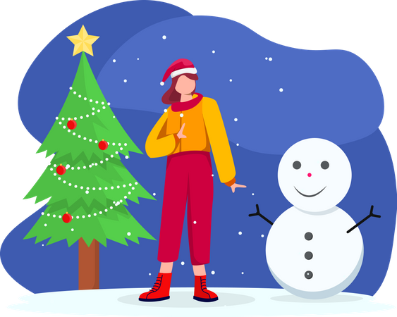 Girl with snowman  Illustration