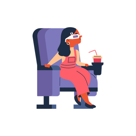 Girl with soda drink sitting in the cinema  Illustration