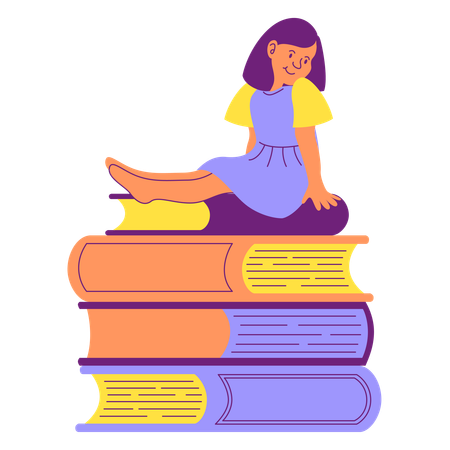 Girl with stacks of books  Illustration