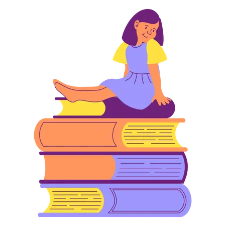 Girl with stacks of books  Illustration