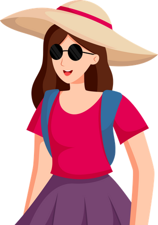 Girl with Sunglasses Traveling  Illustration