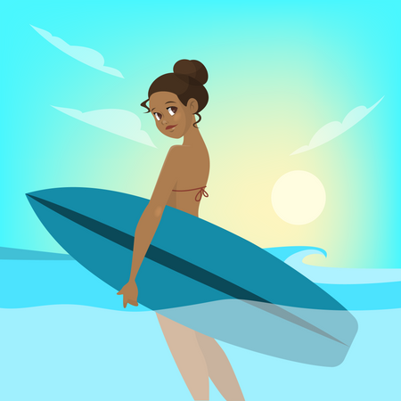 Girl With Surfboard Illustration