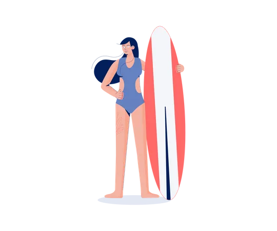 Girl With Surfing board Illustration