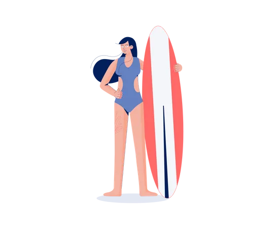 Girl With Surfing board  Illustration