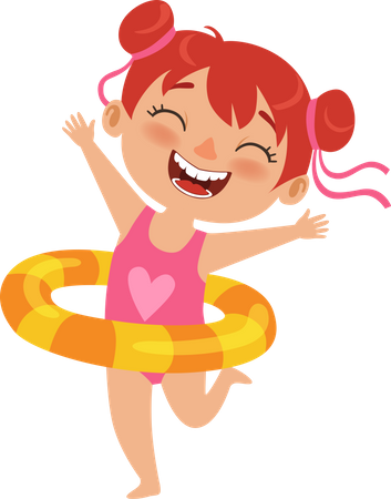 Girl With Swimming Ring Illustration