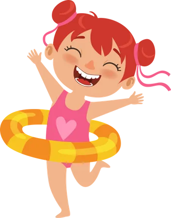 Girl With Swimming Ring  Illustration