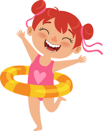 Girl With Swimming Ring  Illustration