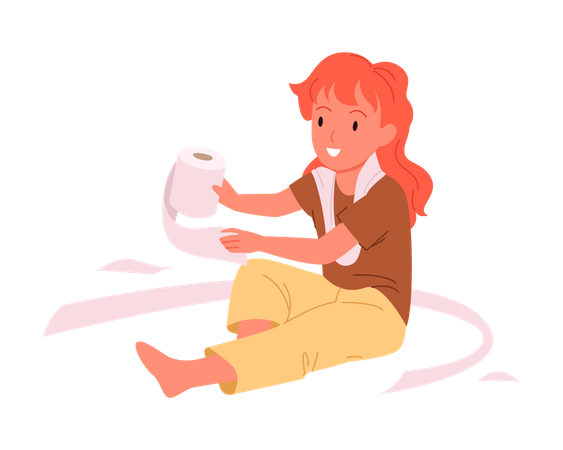Girl With Toilet Paper  Illustration