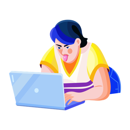 Girl with tongue out while using laptop  Illustration