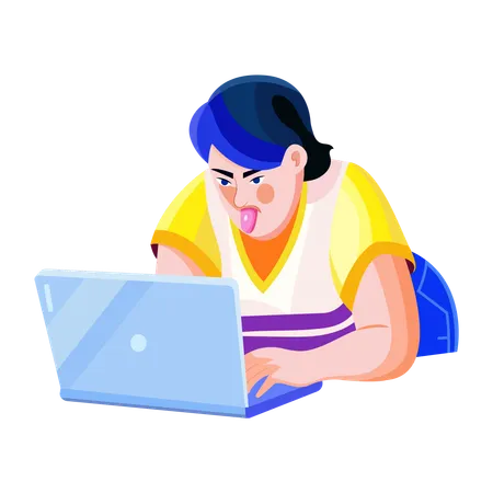 Girl with tongue out while using laptop  Illustration