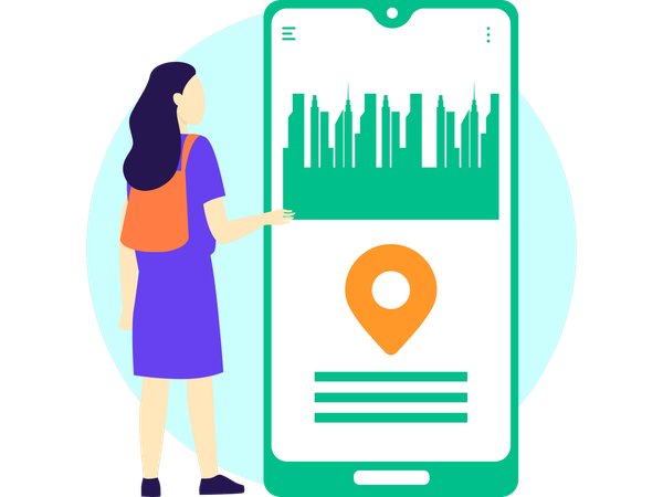 Girl with Tourist Checkpoint  Illustration