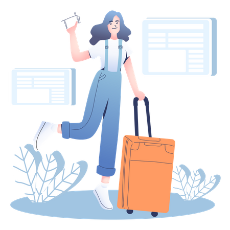 Girl with travel ticket Illustration