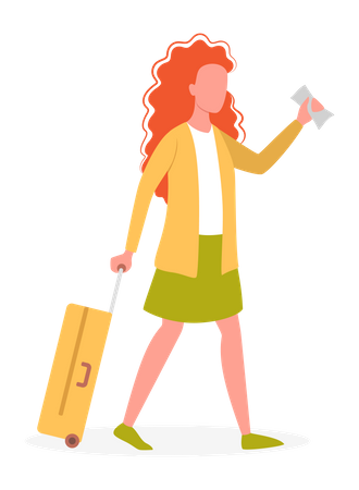 Girl with travel ticket Illustration