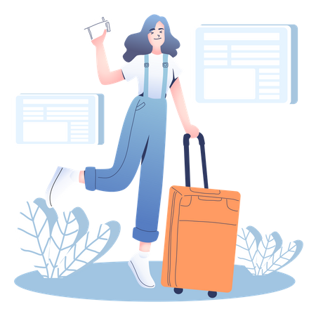 Girl with travel ticket  Illustration