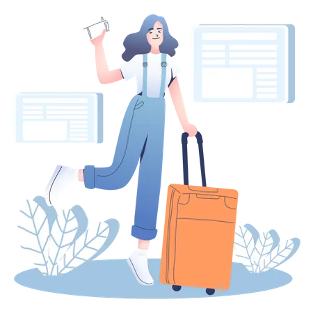 Girl with travel ticket  Illustration