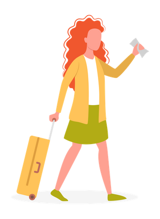 Girl with travel ticket  Illustration