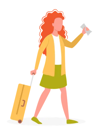 Girl with travel ticket  Illustration