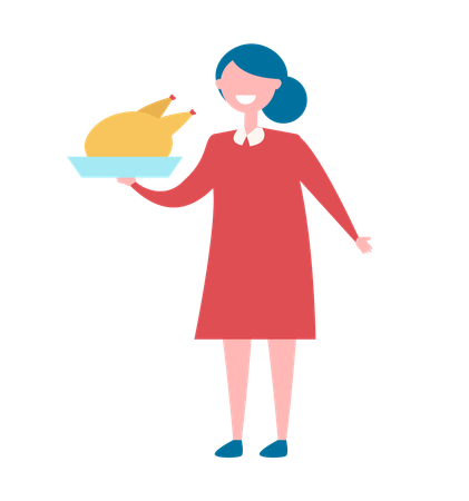 Girl with Turkey in Bow  イラスト