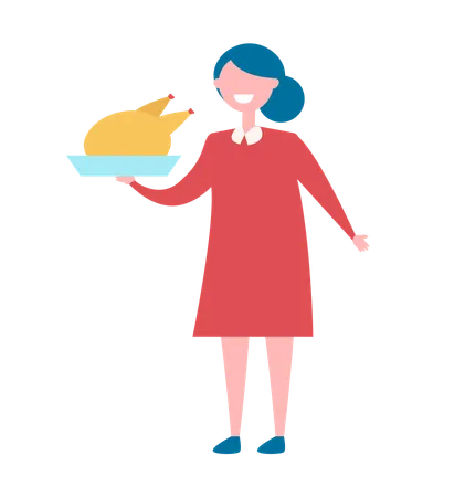 Girl with Turkey in Bow  Illustration