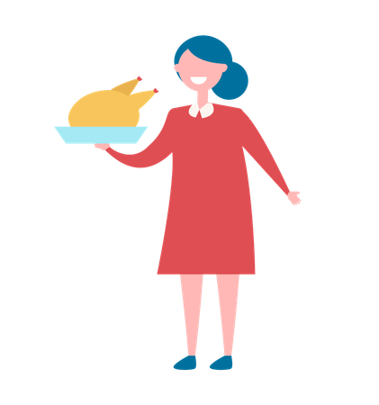 Girl with Turkey in Bow  Illustration