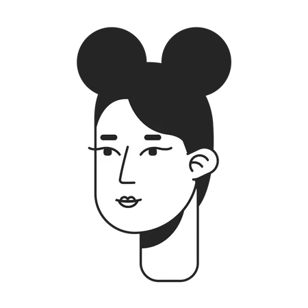 Girl With Two Buns Hairstyle Monochromatic Flat Vector Character Head Black And White Avatar Icon Editable Cartoon User Portrait Lineart Ink Spot Illustration For Web Graphic Design And Animation Illustration