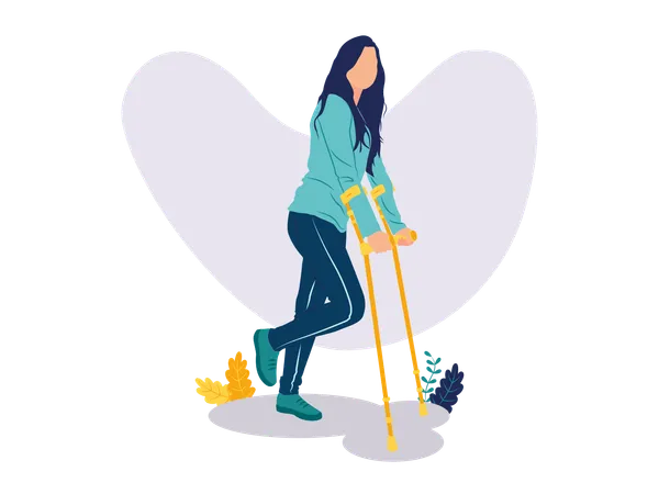 Girl with Underarm Crutches  Illustration