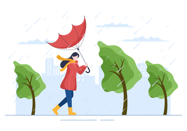Girl with upside-down umbrella Illustration