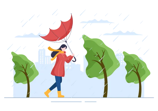 Girl with upside-down umbrella  Illustration