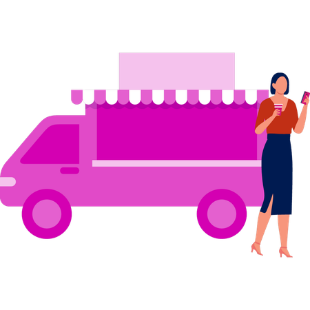 Girl with van shop  Illustration