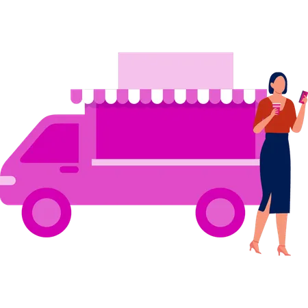 Girl with van shop  Illustration