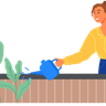 lady watering plants illustration svg