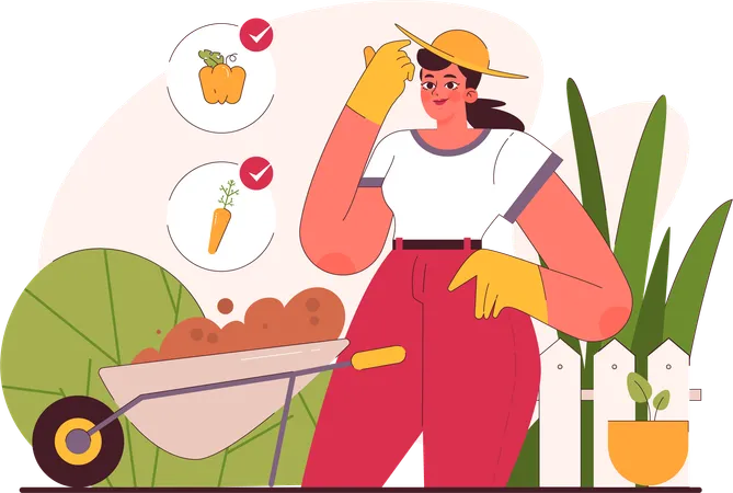 Girl with wheelbarrow in farm  Illustration