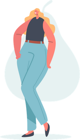 Girl with Wide Hips and Narrow Waist Posing in Blue Jeans  Illustration