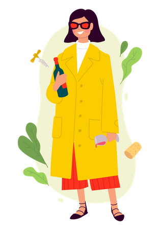 Girl with wine bottle  Illustration