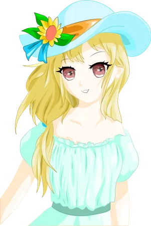 Girl with yellow hair and blue hat  Illustration