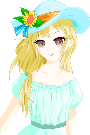 Girl with yellow hair and blue hat  Illustration