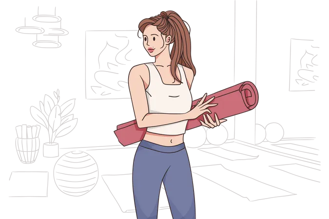 Girl with yoga matt  Illustration