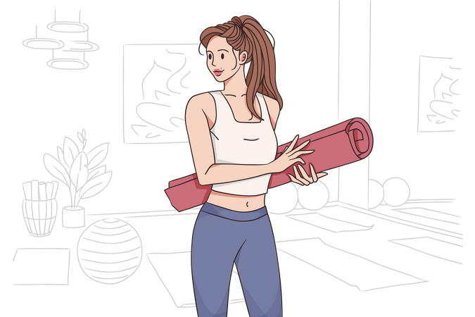 Girl with yoga matt  Illustration