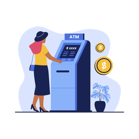 Girl Withdraw cash at ATM machine  Illustration
