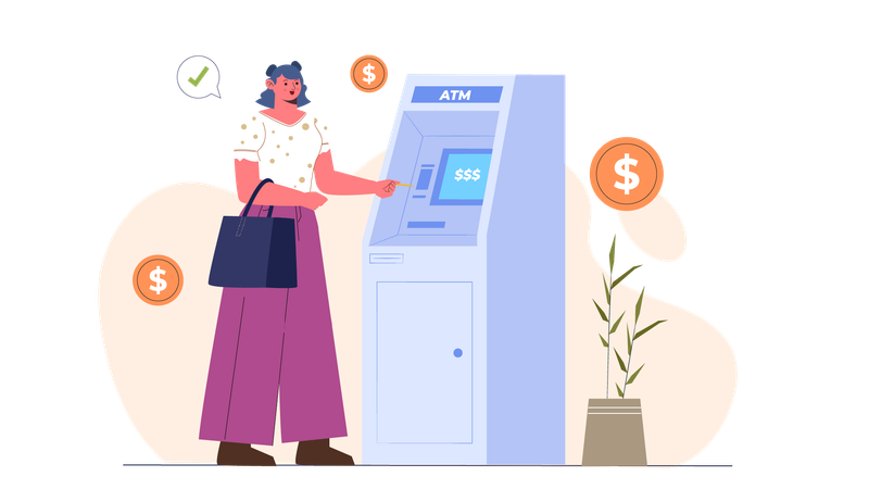 Girl withdraw cash from atm machine  Illustration