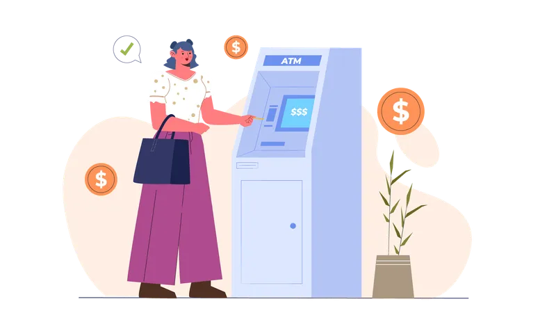 Girl withdraw cash from atm machine  Illustration