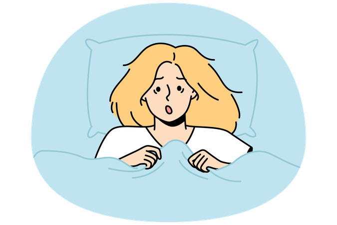 Girl woke up in horror after nightmare in dream  Illustration